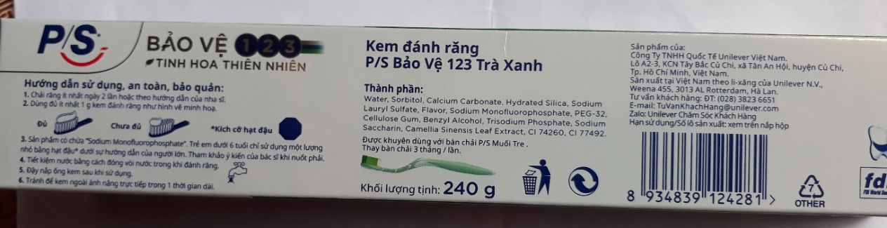 Kem đánh răng 240g PS trà xanh bảo vệ 123