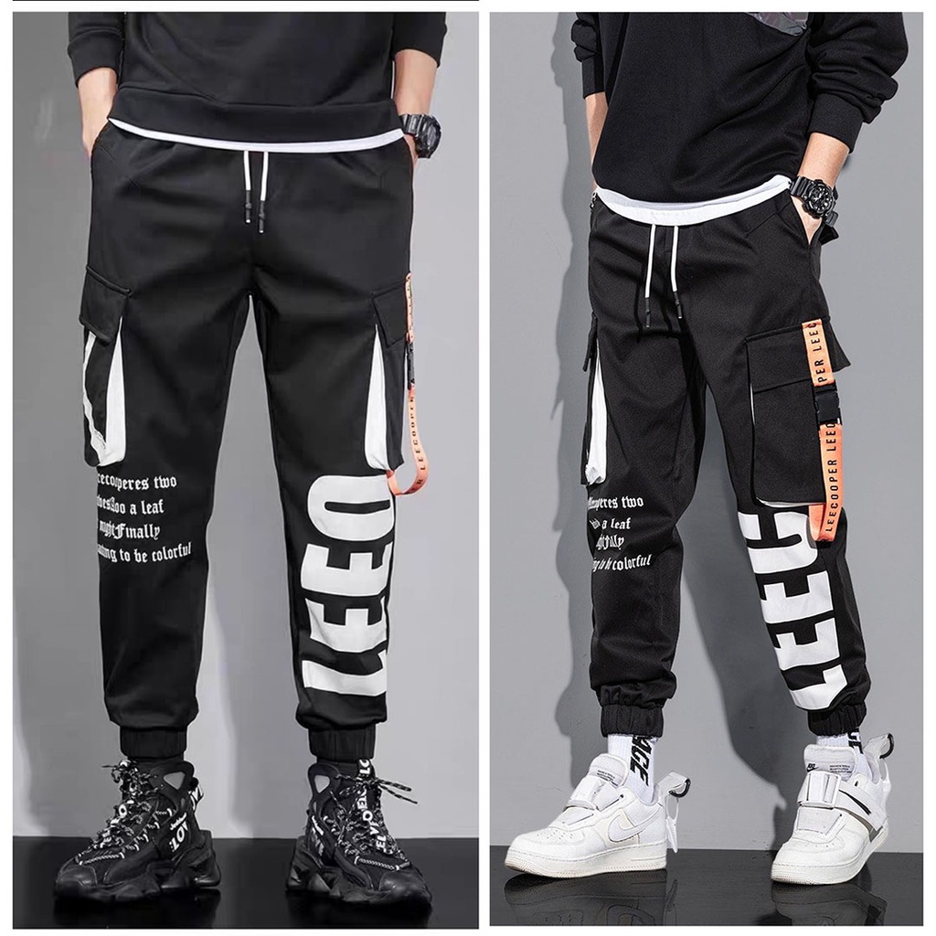 Quần kaki LEEO Nam Cao Cấp, Quan jogger nhiều túi hộp ống bo dài Chuẩn Hàng Xuất 2 màu đen xám