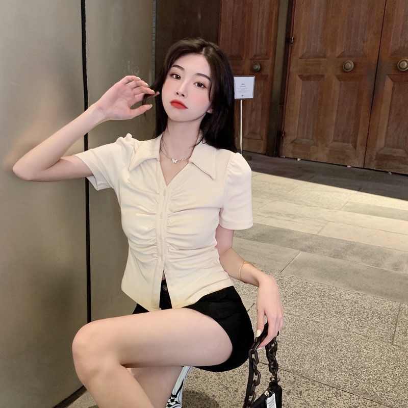 Áo Sơ Mi Tay Ngắn Dáng Ôm Phong Cách Hàn Quốc Thời Trang Mùa Hè Cho Nữ
