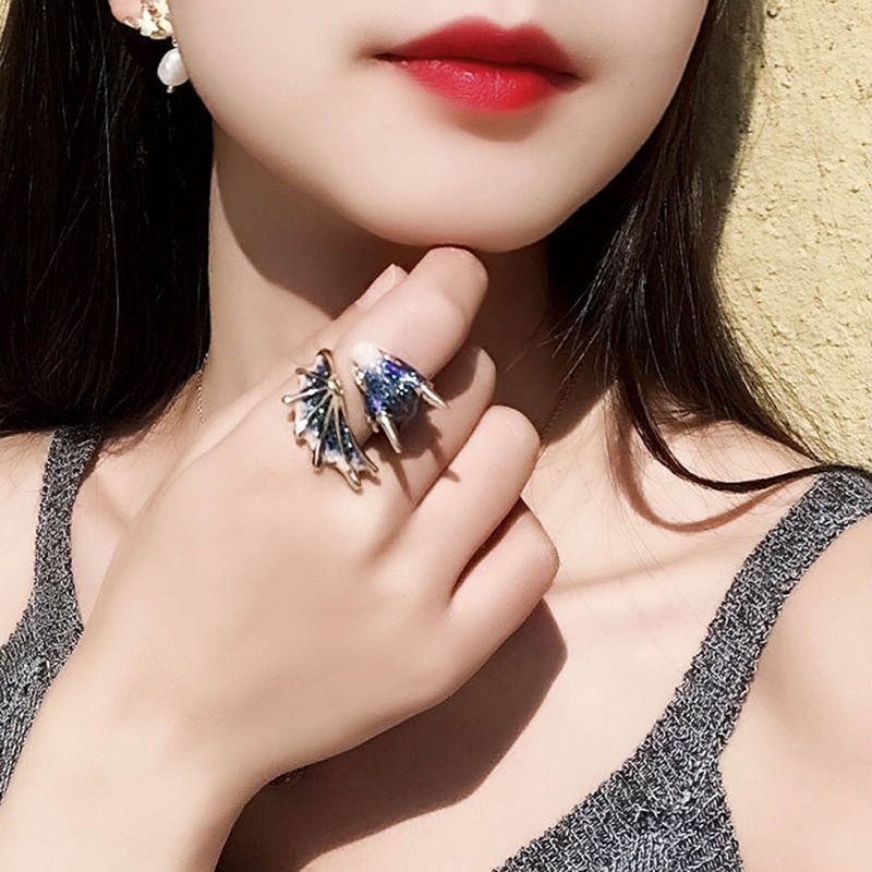 Fancy Nhẫn Hở Hình Rồng Xanh Da Trời Đầy Màu Sắc Thủ Công Độc Đáo Bằng Bạc Cho Nữ