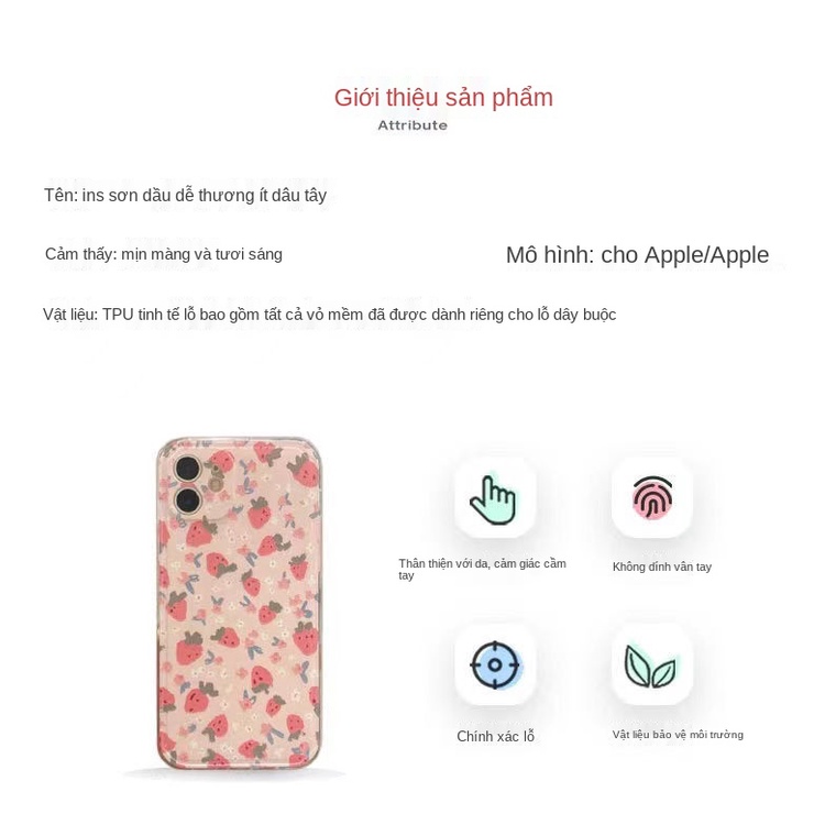 Ốp điện thoại màu hồng in hình dâu tây Nhật Bản cho iPhone 7/7p/8/8p/x/xs/xr/xsmax/11/12/pro/promax