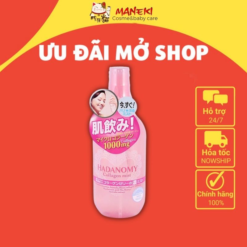 Xịt khoáng Hadanomy Collagen Mist 250ml xịt dưỡng ẩm tăng đàn hồi da hàng Nhật