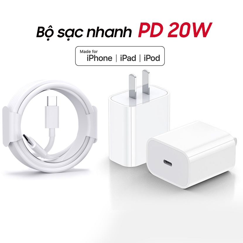 (PD 20W)(BH 12 tháng) Sạc Nhanh PD 20W USB-C To (Cho IP8/X/11/12/13) ,Cáp Sạc Nhanh + Củ Sạc Nhanh