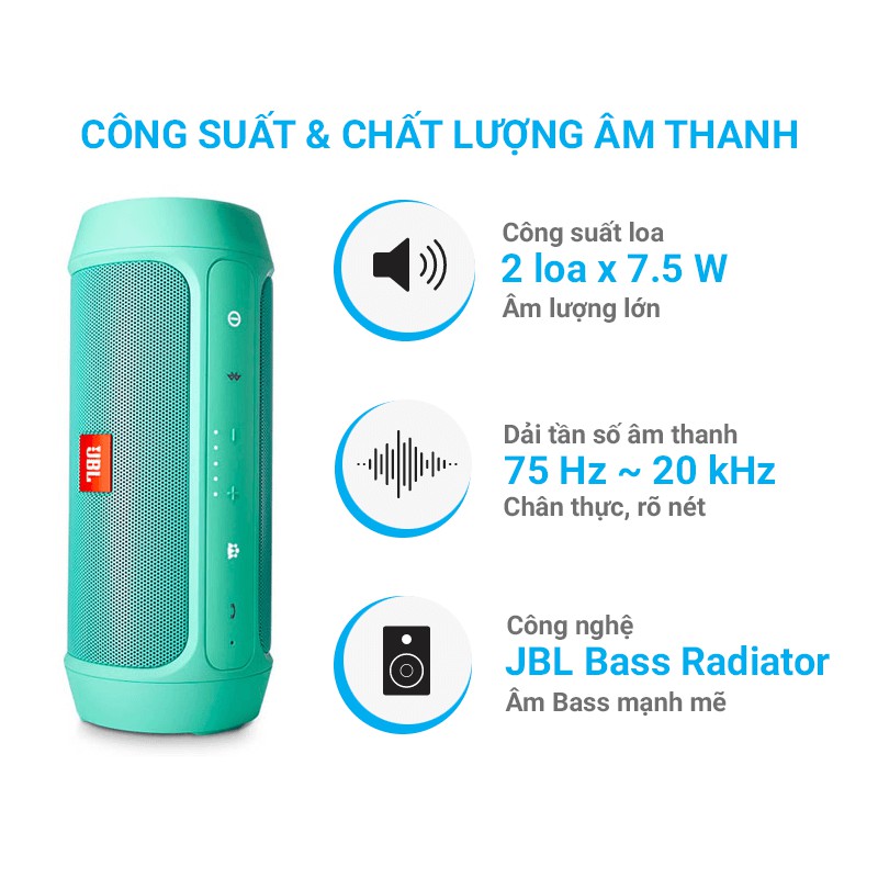 Loa bluetooth CHARGE 2+ 4.0, hỗ trợ USB, thẻ nhớ, cổng 3.5mm (AUX) hỗ trợ kết nối tối đa 3 điện thoại cùng lúc