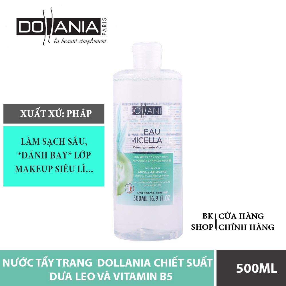 Nước tẩy trang Dollania Micellaire Pro Vitamin B5 & Tinh chất dưa leo