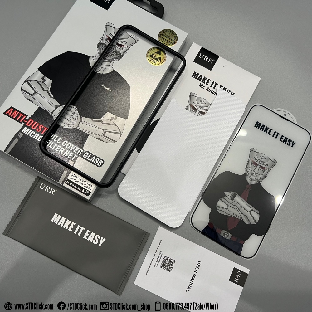 KÍNH CƯỜNG LỰC IPHONE 13 - 13 PRO - 13 PRO MAX URR AUTOBOT ANTI DUST CÓ MÀNG LOA CHÍNH HÃNG