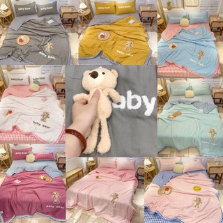 Bộ chăn ga gối Cotton Đũi Gấu Teddy 5d đáng yêu , Set ga gối chăn hè Đũi thoáng mát mềm mịn