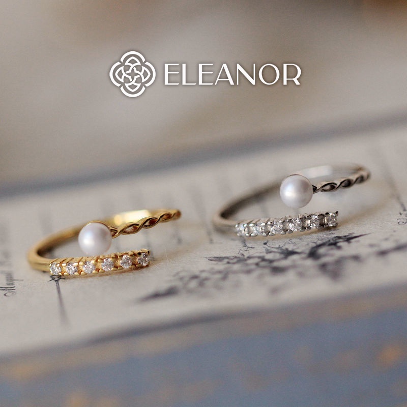 Nhẫn nữ hở bạc 925 Eleanor Accessories ngọc trai nhân tạo đính đá viền xoắn phụ kiện trang sức nhỏ xinh