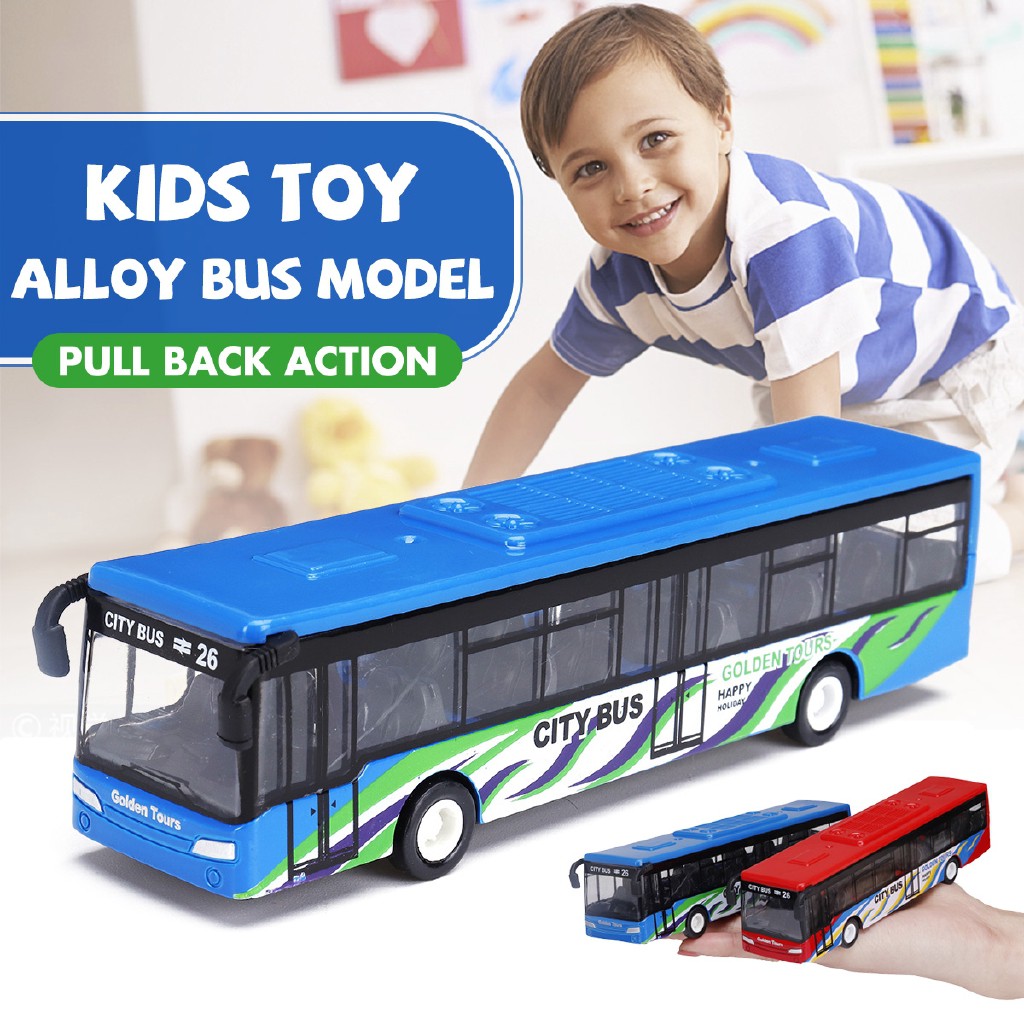 【RC Kuduer】1:64 Alloy Pull Back Shuttle Bus Child Toys The City Bus Diecast Model Vehicle