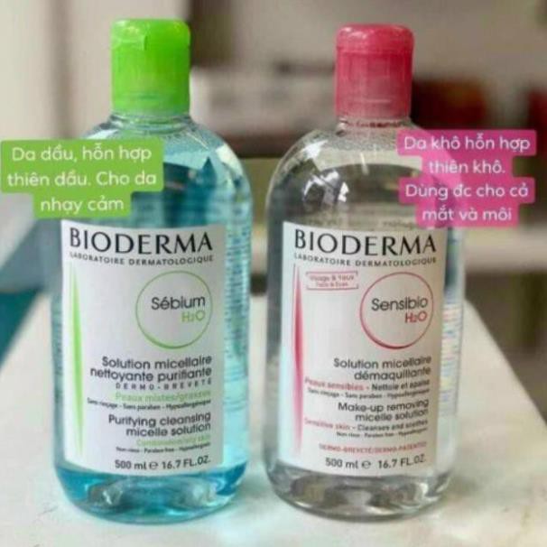 Nước Tẩy Trang Bioderma Pháp H2O 500ml xanh - hồng chính hãng chuẩn