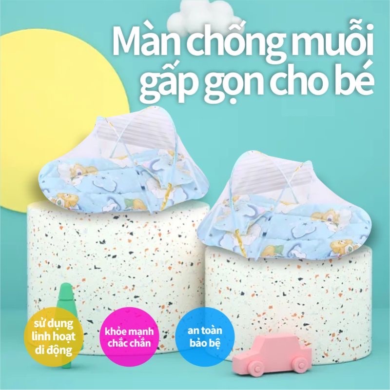 Màn chụp gấp gọn cho bé - mùng chống muỗi trẻ em có đệm bông kèm gối tiện lợi