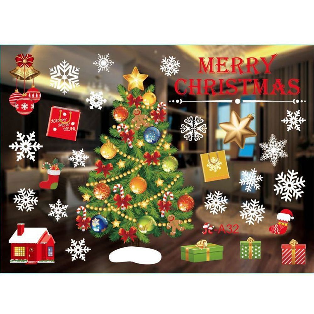 Miếng Dán Cửa Sổ Trang Trí Giáng Sinh/ Năm Mới Họa Tiết Bông Tuyết/ Ông Già Noel/ Người Tuyết Dễ Thương