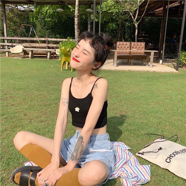 Áo croptop body 2 dây Ulzzang in hình trứng rán, áo croptop dáng body siêu hot hit | BigBuy360 - bigbuy360.vn