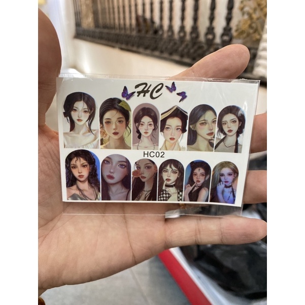 Sticker nước hình mặt người ẩn móng đắp bột đắp Gel