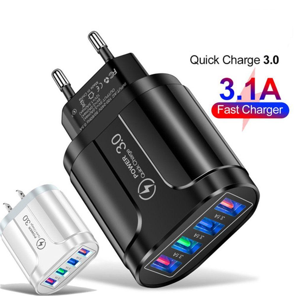 Củ sạc nhanh đa năng chuyển đổi USB di động giắc cắm UK EU US có 4 cổng đèn LED nhiều màu dùng cho du lịch