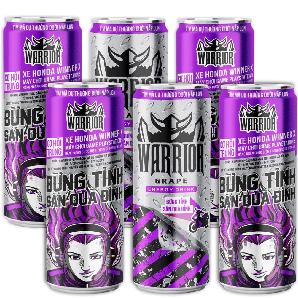 CÓ SẴN-  Nước tăng lực Warrior Vị Nho Lon 325ml_Sting Thái_Bổ sung vitamin Tăng cường sức khỏe