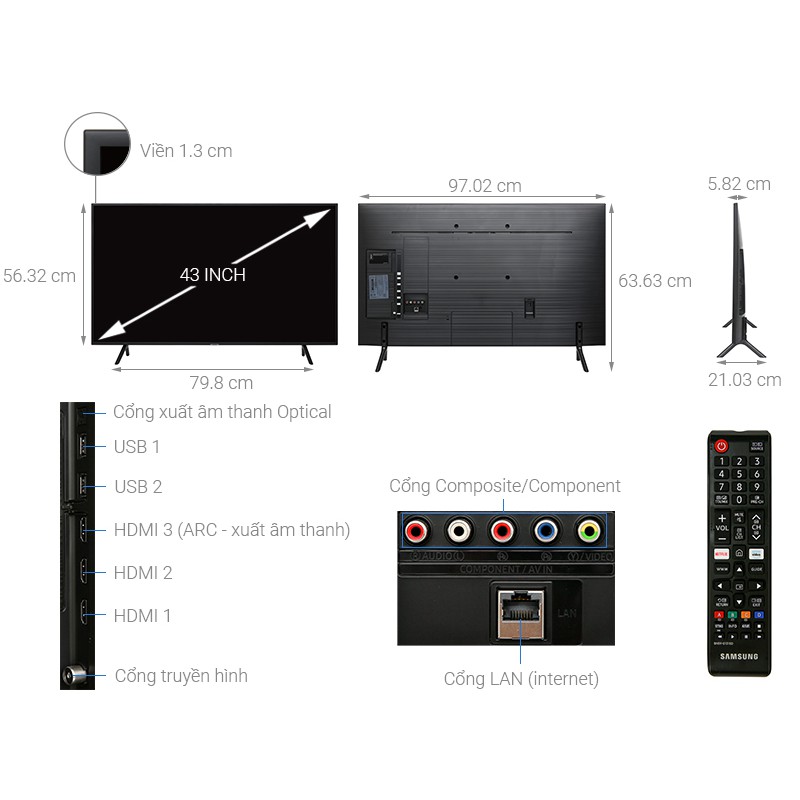 Smart tivi Samsung 4K UltraHD 43 inch UA43RU7100 (Hàng bỏ mẫu)