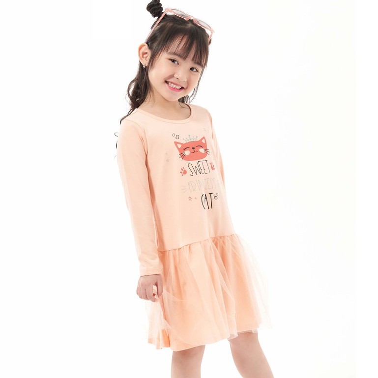 Váy bé gái dài tay chất thun cotton in hình mèo con dễ thương thời trang thiết kế cao cấp Beddep Kids Clothes GV34