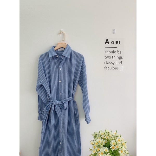 [Ảnh thật/Video]Váy kẻ dáng suông dài tay kèm đai mặc được hai kiểu Đầm kẻ basic Hàn Quốc