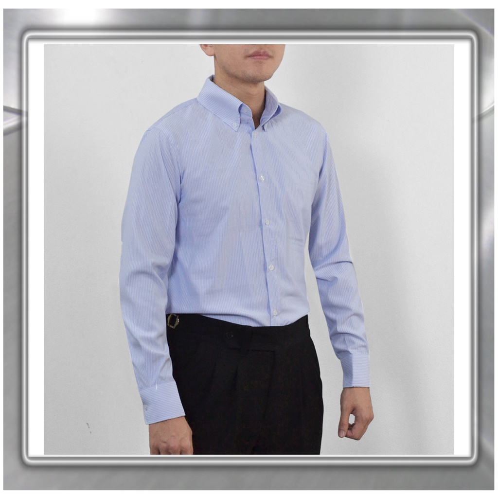 Áo sơ mi kẻ xanh nam MARUSO tay dài công sở slimfit, vải lụa cao cấp, không nhăn thấm hút mồ hôi tốt MS02