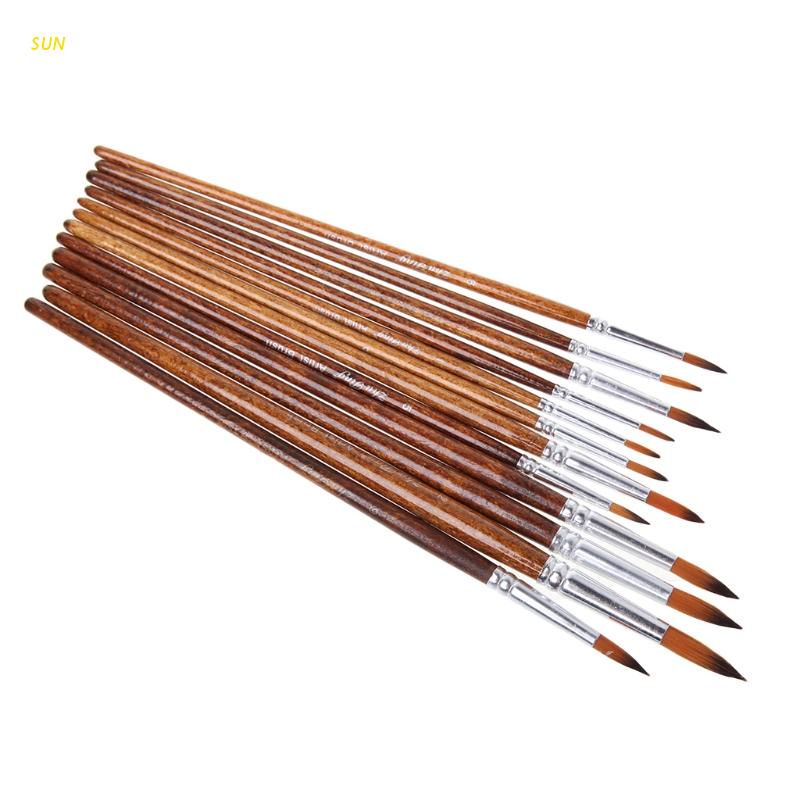 Set 12 Cọ Vẽ Màu Nước Đầu Tròn Cán Gỗ Tiện Dụng