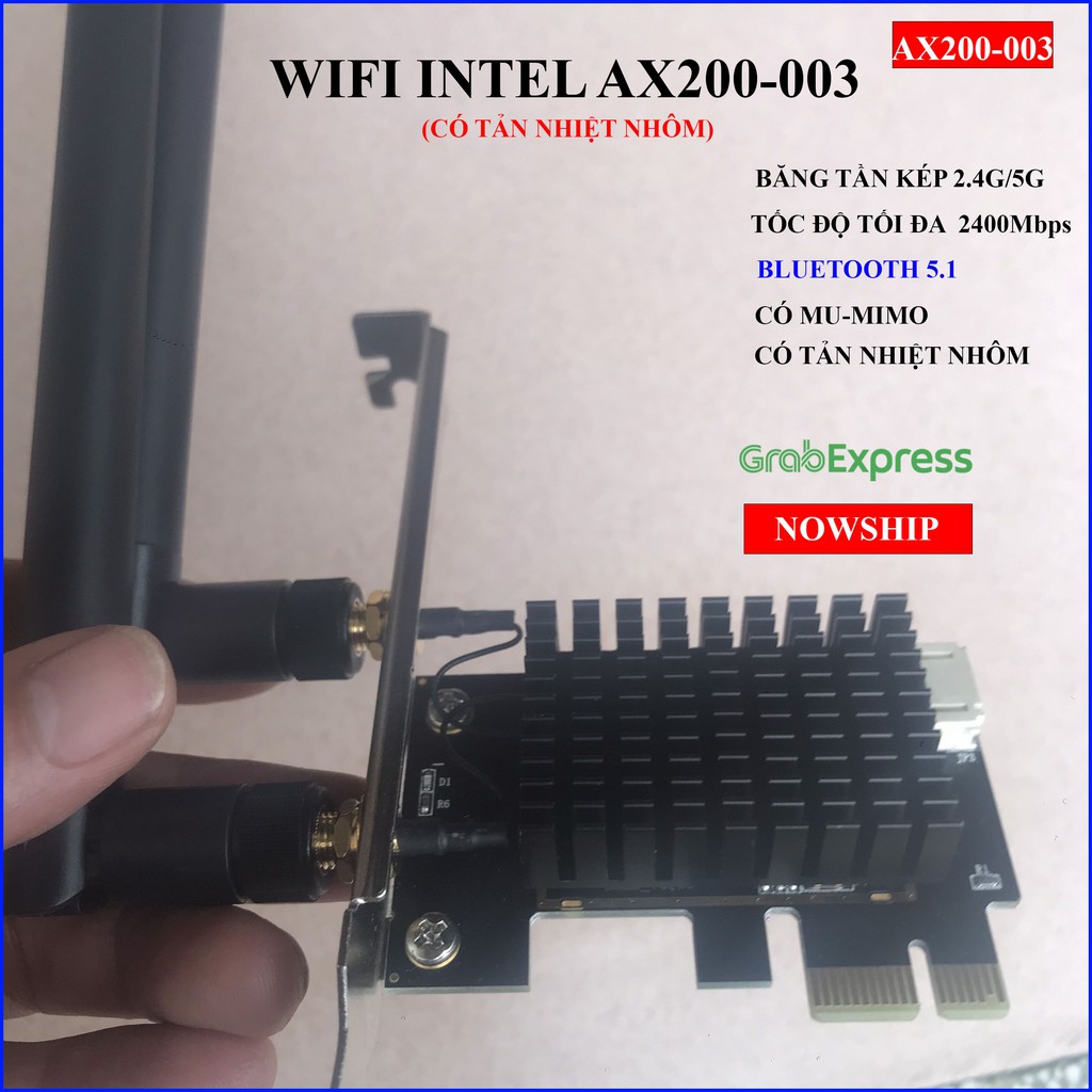 Card wifi ax200 có tản nhiệt nhỏ dành cho máy tính bàn