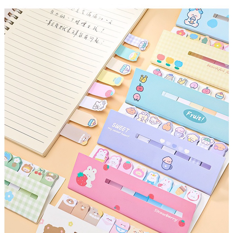 Set giấy nhớ ghi chú, sticky note đánh dấu phân trang nhiều màu họa tiết hoạt hình đáng yêu