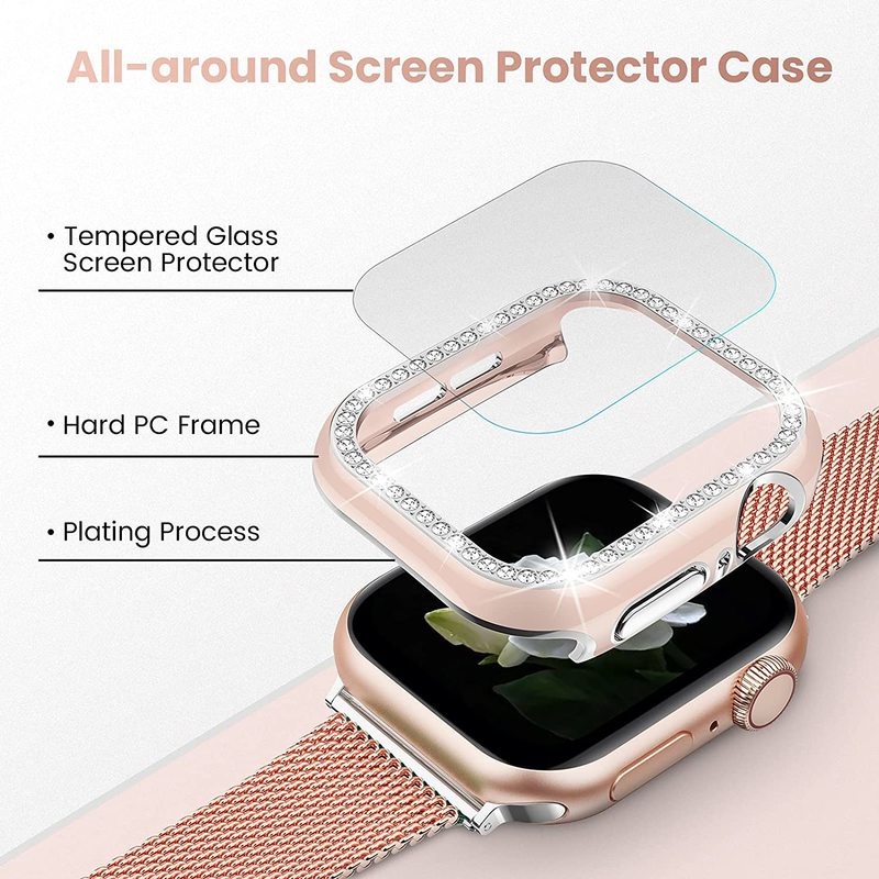 Bộ Ốp Bảo Vệ Mặt Đồng Hồ + Kính Cường Lực 45mm 41mm 40mm 44mm 42mm 38mm Cho iwatch series 7 3 4 5 6 SE