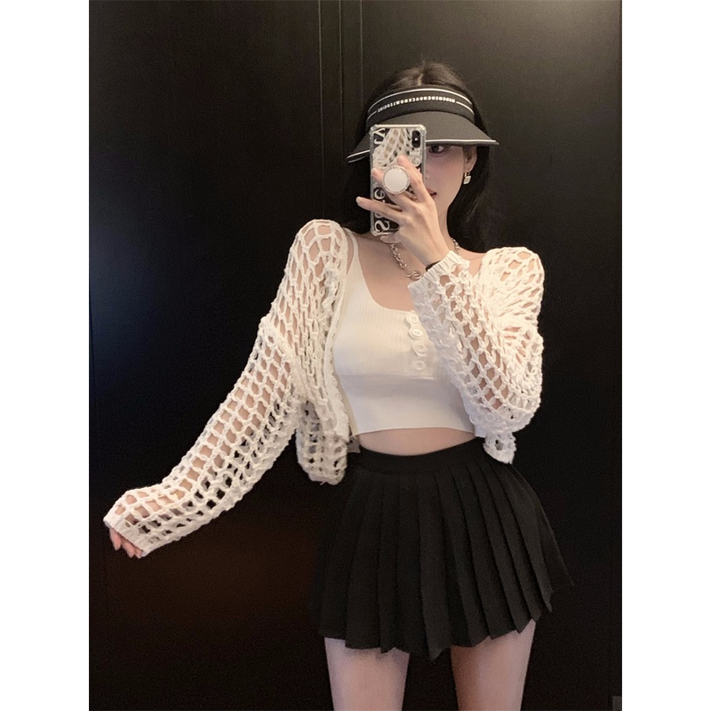 NUZIRO Áo khoác cardigan dệt kim tay dài/ Áo kiểu hai dây  che nắng thời trang dành cho nữ