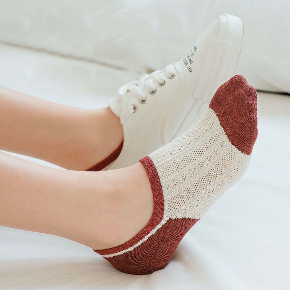 Vớ Cotton Cổ Thấp Kẻ Sọc Nhiều Màu Thoáng Khí Cho Nữ