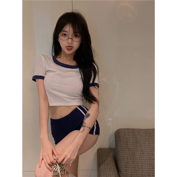 Set Đồ Thể Thao Mùa Hè Năm 2021 Gồm Áo Thun Và Quần Ngắn Gợi Cảm Thời Trang Cho Nữ