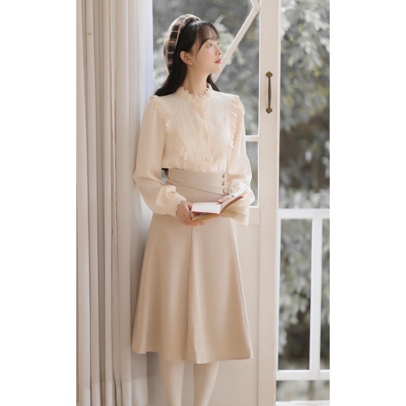 Chân Váy Công Sở Xoè Phối Cúc Đai Trẻ Trung, Chân Váy Công Sở Nữ