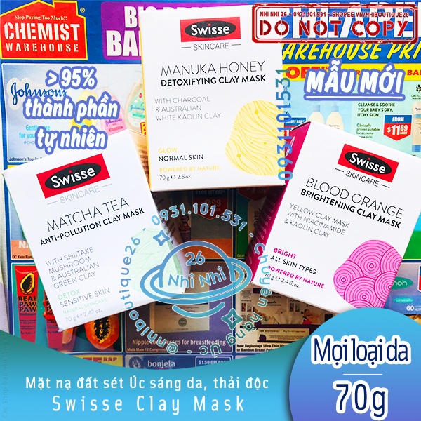 🎋CÓ BILL ÚC🎋 Mặt nạ thải độc Swisse Skincare Manuka Honey Detoxifying Facial Clay Mask 70g 🎋 Chuẩn Chemist Warehouse 🎋