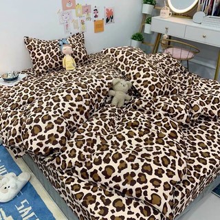 Set chăn ga ga gối cotton poly 4 món - da báo nâu