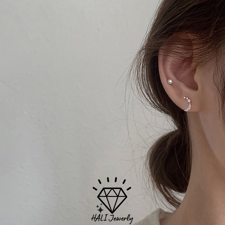 Khuyên tai Lá Bạc đính đá Nữ_Bông Tai Bạc _ HALI SHOP Trang sức bạc cao cấp _CAM KẾT CHUẨN 100% BẠC 999