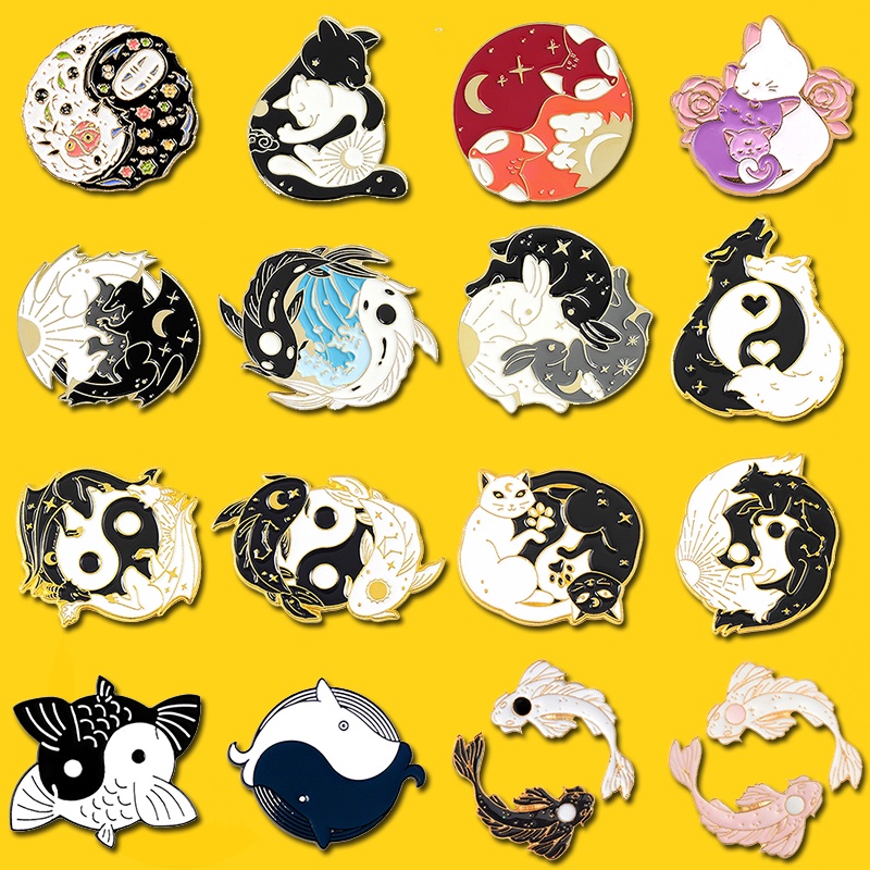 Ghim Cài Áo Hình Mèo Âm Dương Trắng Đen Dễ Thương