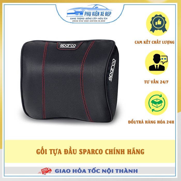 Gối tựa đầu Sparco ⚡FREESHIP⚡ Da chính hãng SPC4008BK, mẫu gối cao su non bọc Da cao cấp nhập khẩu Italy