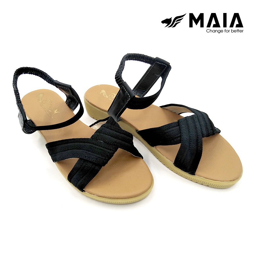 Giày sandal nữ đi học thông dụng Maia - quai thun chéo phối da - đế cao 3cm đi êm chân, thoải mái MA5811