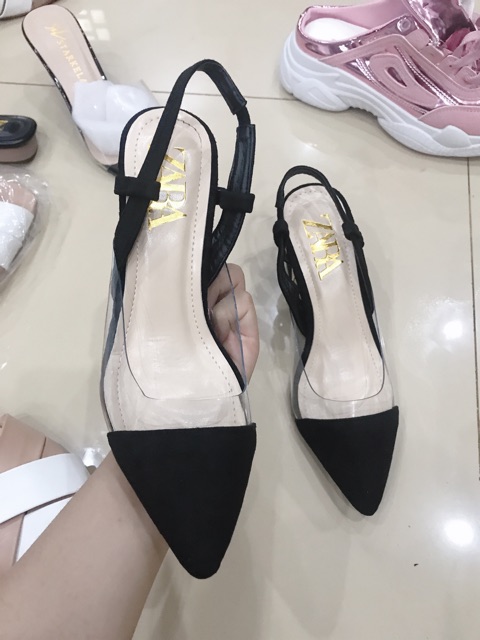 Sandal zara mũi nhọn đế vuông