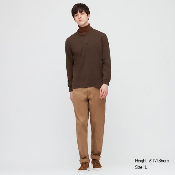 (UNI Nhật chính hãng) Áo cổ tàu mở cúc dài tay (nam nữ) Stand Collar Long-Sleeve T-shirt | BigBuy360 - bigbuy360.vn