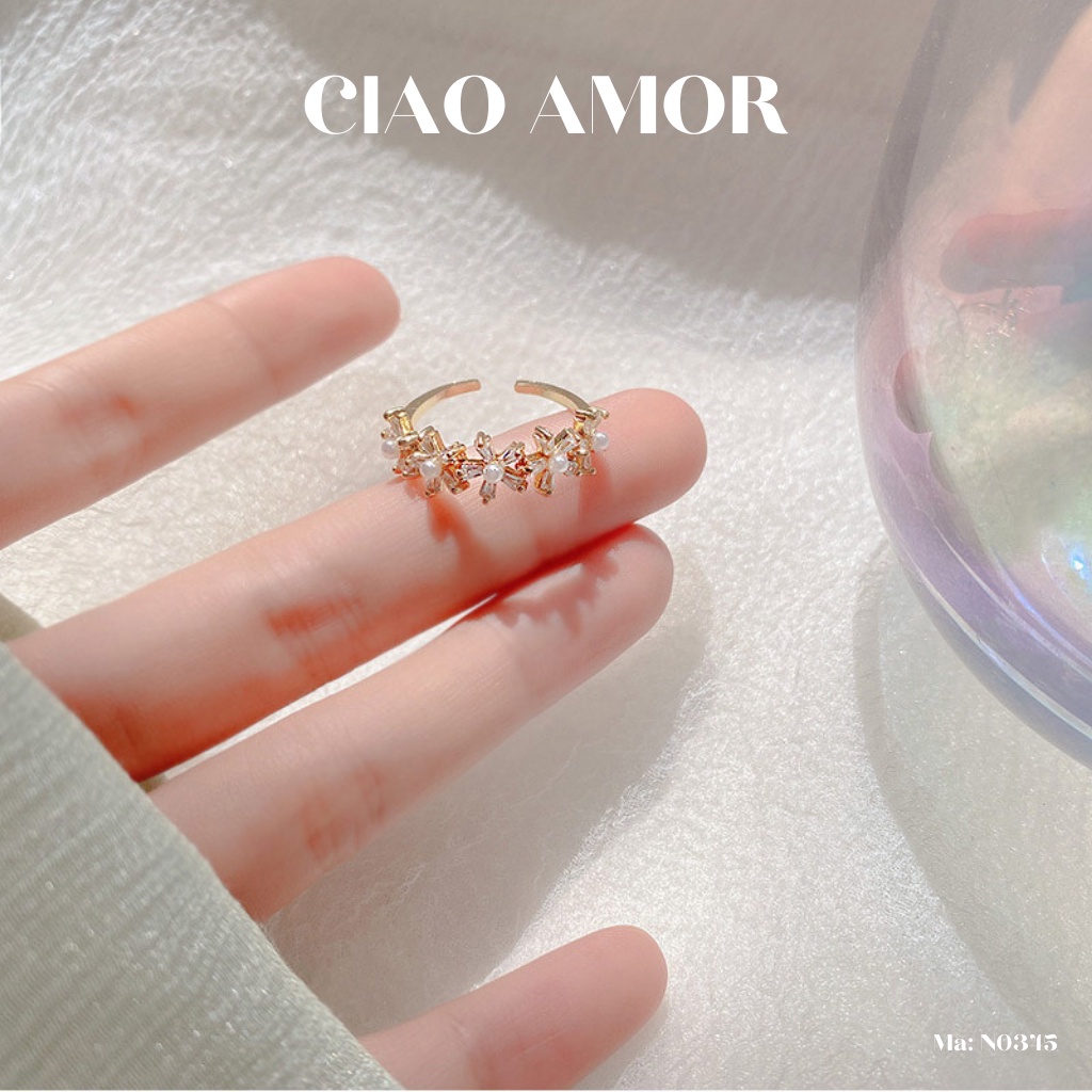 Nhẫn nữ, Nhẫn đính hoa trắng vòng dễ thương Trang sức Ciao Amor - N0345