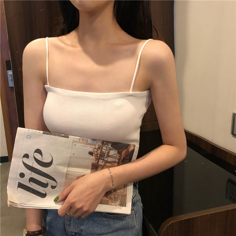 Áo hai dây bản to croptop nữ basic 2 màu trắng đen GURI