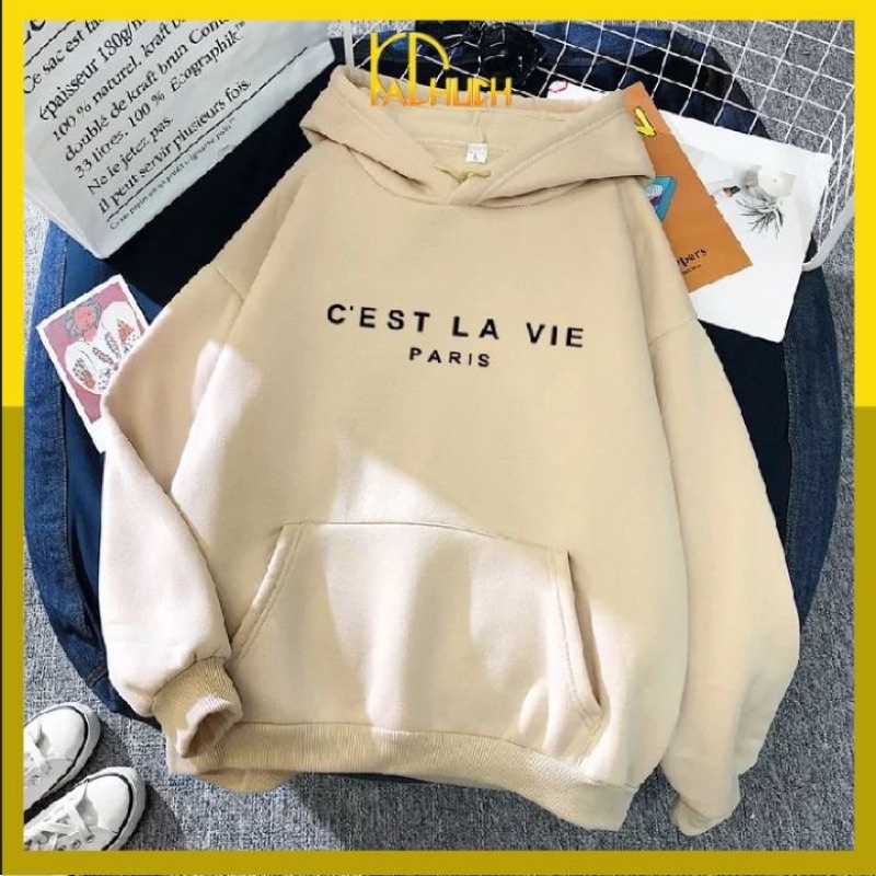 Áo khoác hoodie in Cest La Via cho nam và nữ, vải nỉ