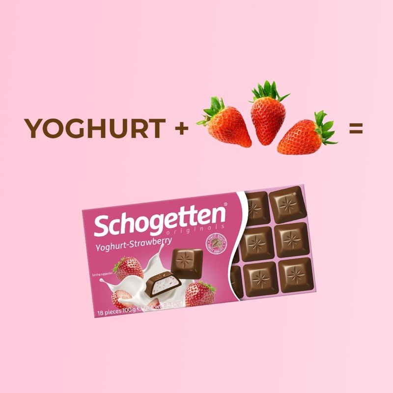 Sôcôla SCHOGETTEN - Vị Sữa chua dâu tây Yoghurt-Strawberry - thanh 100g gồm 18 viên rời