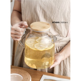 Bình trà thuỷ tinh nắp gỗ 1600ml - bt1600