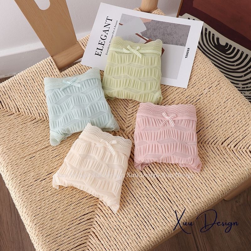 Quần lót nữ Wexuu quần lót Su cao cấp mặt nhăn phối ren co dãn mềm mại kháng khuẩn thông thoáng - QC94