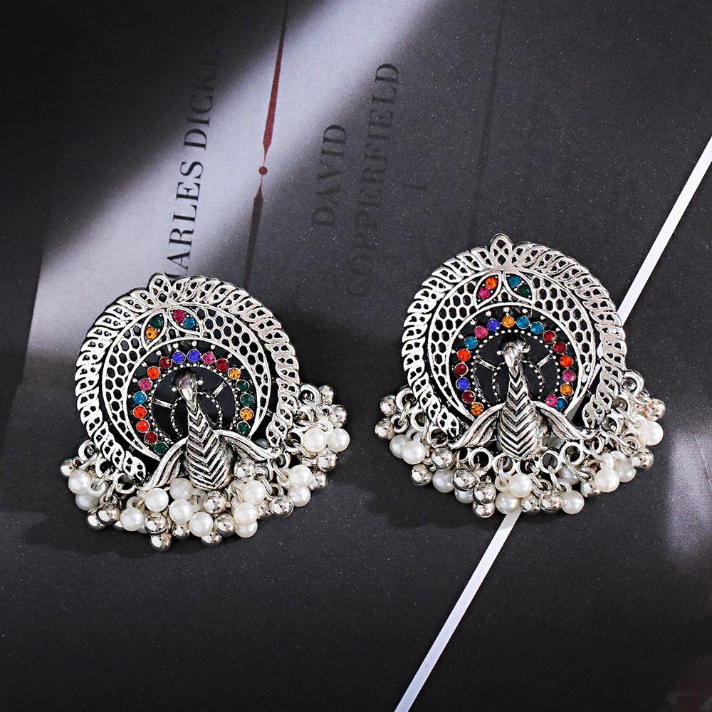 Bông Tai Kim Loại Hình Chim Công Phong Cách Ấn Độ Thời Trang Hấp Dẫn WMES15H