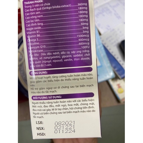 Ginkgo Natto 360 Q10 Gold trí nhớ và chứng mất ngủ hoạt huyết dưỡng não, đau đầu chóng mặt ginko natto