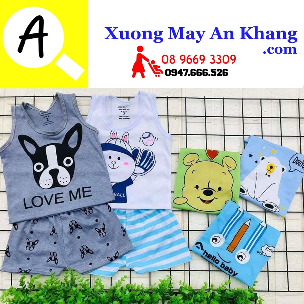 Bộ ba lỗ cotton mỏng mát đáng yêu cho bé trai bé gái 3-13kg