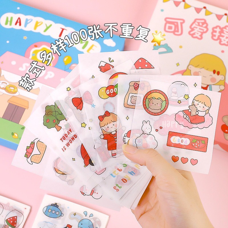 Hộp 100 sticker cute Hàn Quốc